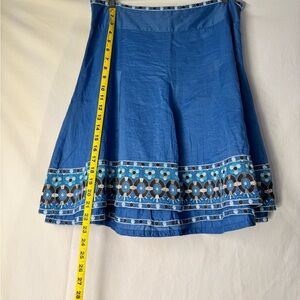 Ann Taylor Blue Embroidered Circle-Trim Skater Skirt